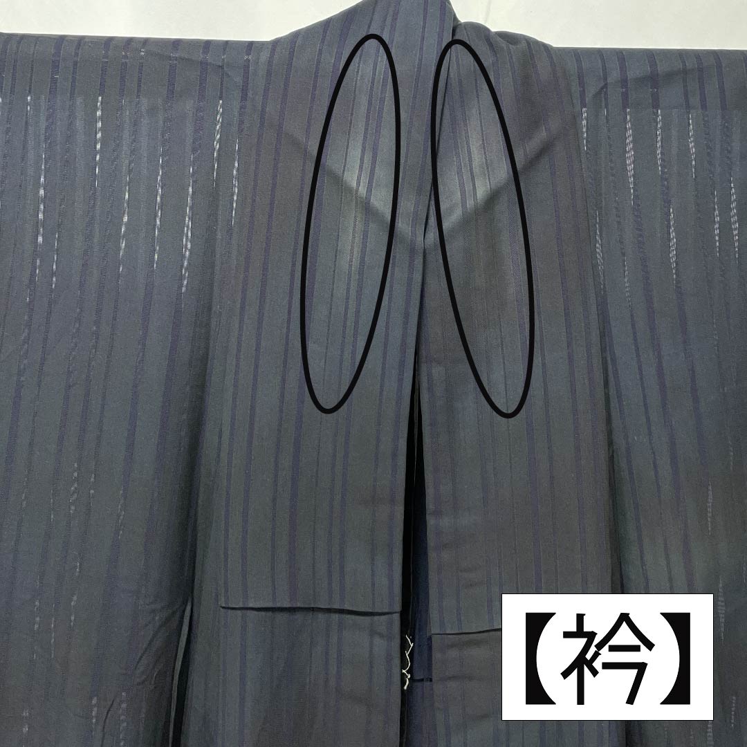 夏物 正絹 色無地 身丈161cm 裄丈63cm 竪絽 ぼかし染 うそつき襦袢 絽 Aランク 黒系 1132002723410