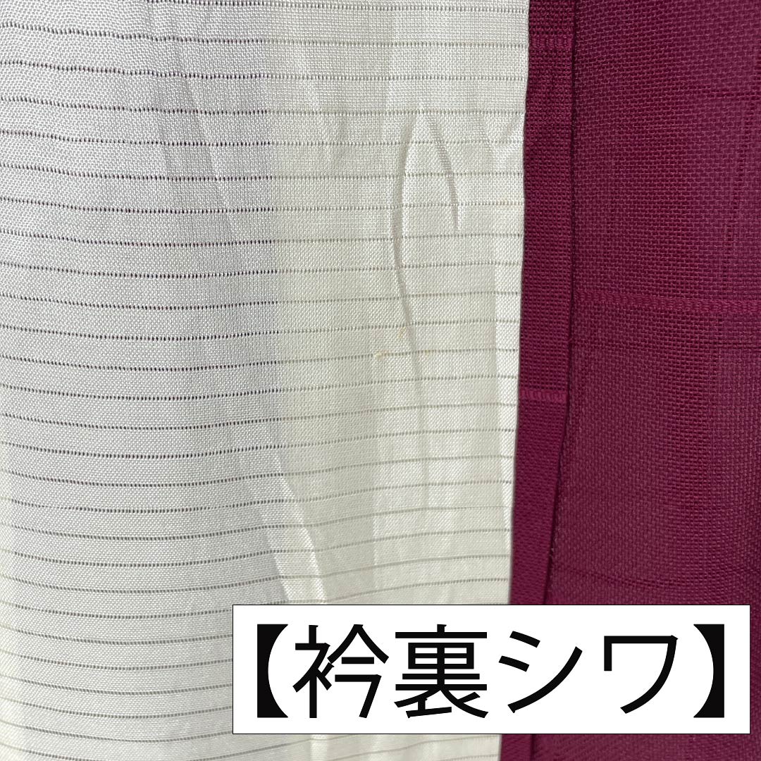 夏物 正絹 紬 身丈159cm 裄丈64.5cm 臙脂色(えんじいろ) 紋紗 格子 紗 Aランク 朱系 1132002763316