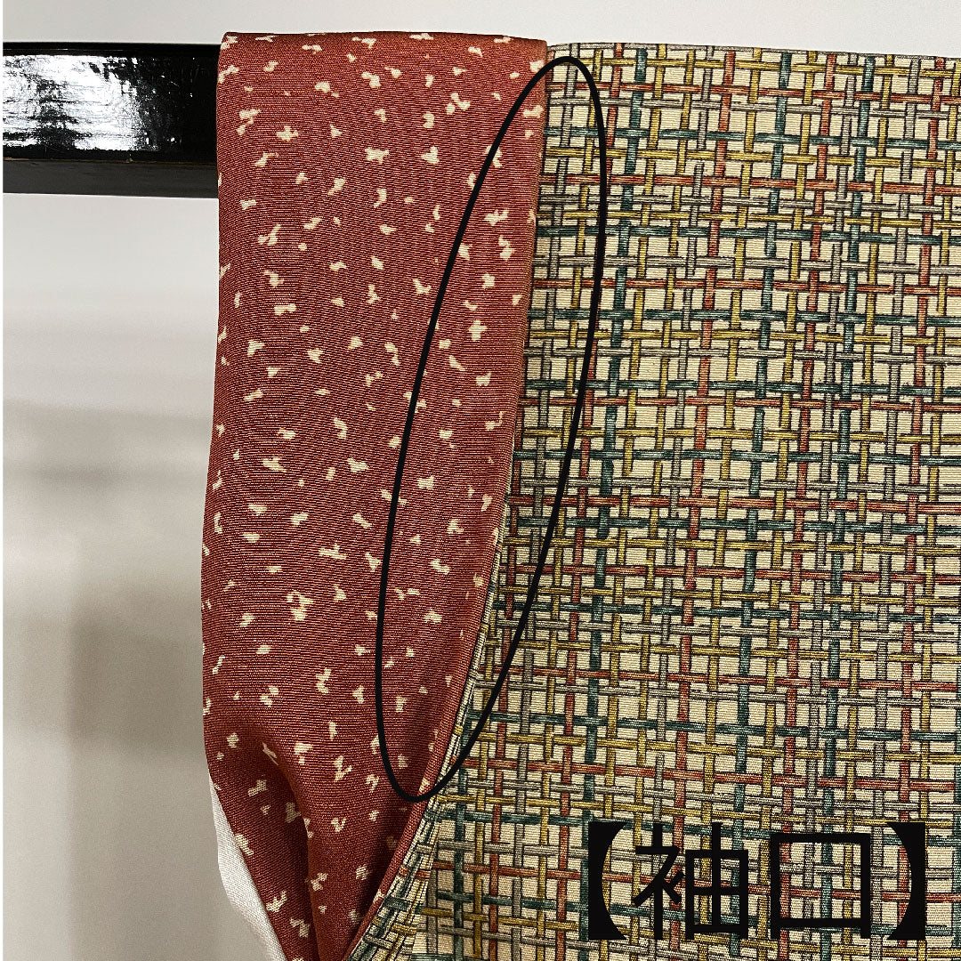 Homongi, lined, length 151.5cm, sleeve length 63cm, chintz pattern, checkered, lacquered color, pure silk, A rank, cream color, 1112001473215