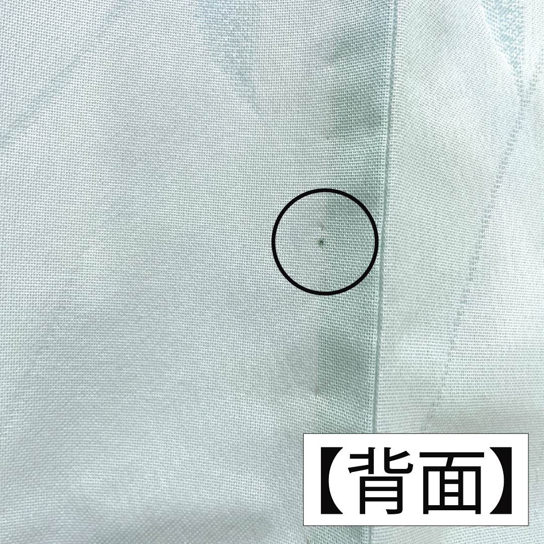 夏物 ポリエステル お召 Aランク 身丈159.5cm 裄丈64.5cm 青白磁色(せいはくじいろ) すくい織 薔薇 洗える着物 紗 水色系 1132004963324