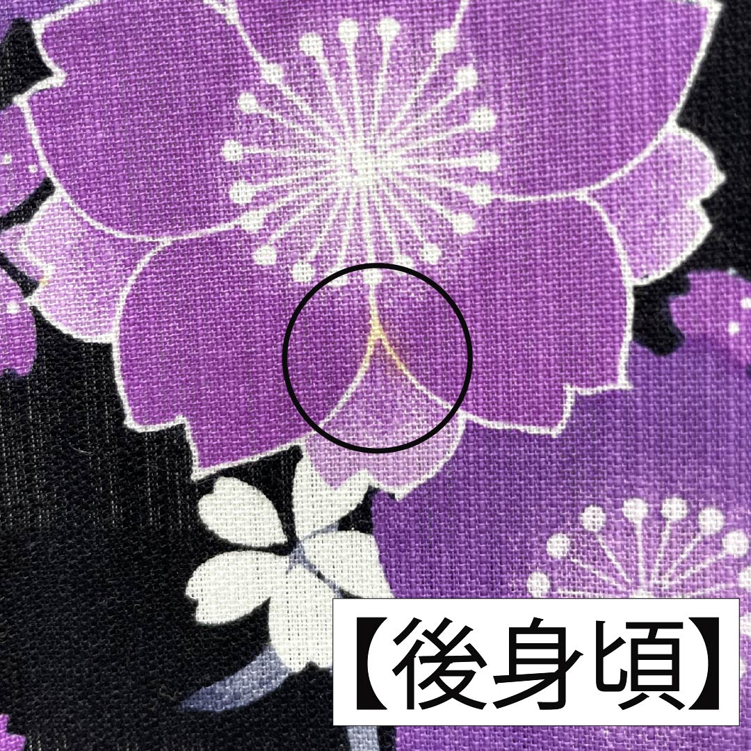 Cotton-linen Yukata, Length 165cm, Sleeve Length 69cm, Rank A, Single-Layer, Black, Weeping Cherry Blossom Pattern, Cotton-linen, 1118006043510