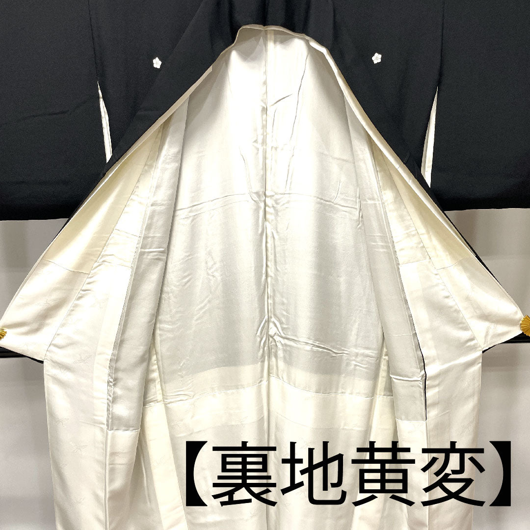 Black formal kimono, length 152cm, sleeve length 63cm, lined, artist's work, Kyoto Yuzen, rock garden pattern, bellflower, pure silk, A rank, five crests, black, 1111000923210