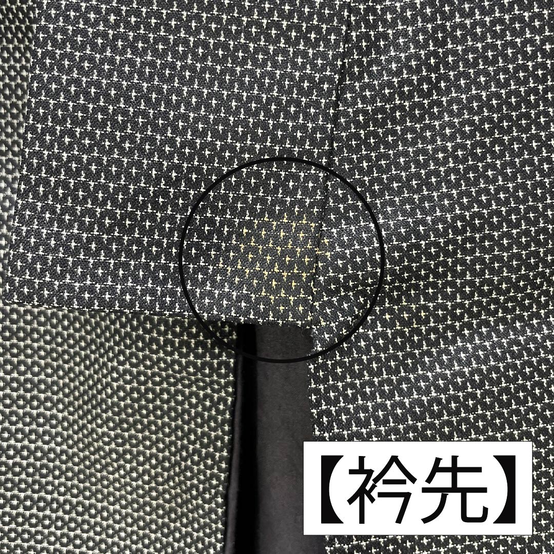 男物 正絹 Bランク 身丈139cm 裄丈68.5cm 小絣 亀甲 アンサンブル 袷 黒系 1119001424310