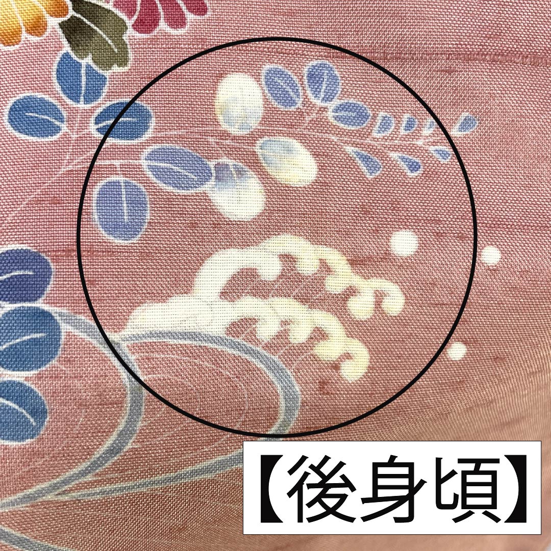 Visiting Kimono, Pure Silk, Rank B, Lined, Length 167cm, Sleeve Length 66cm, Fake Peach Color (Fake Momoiro), Ushiku Tsumugi Silk, Kyoto Kaga Yuzen, Tsukesage, Artist's Work, Floral Design, Pink, Product Number: 1112007544513