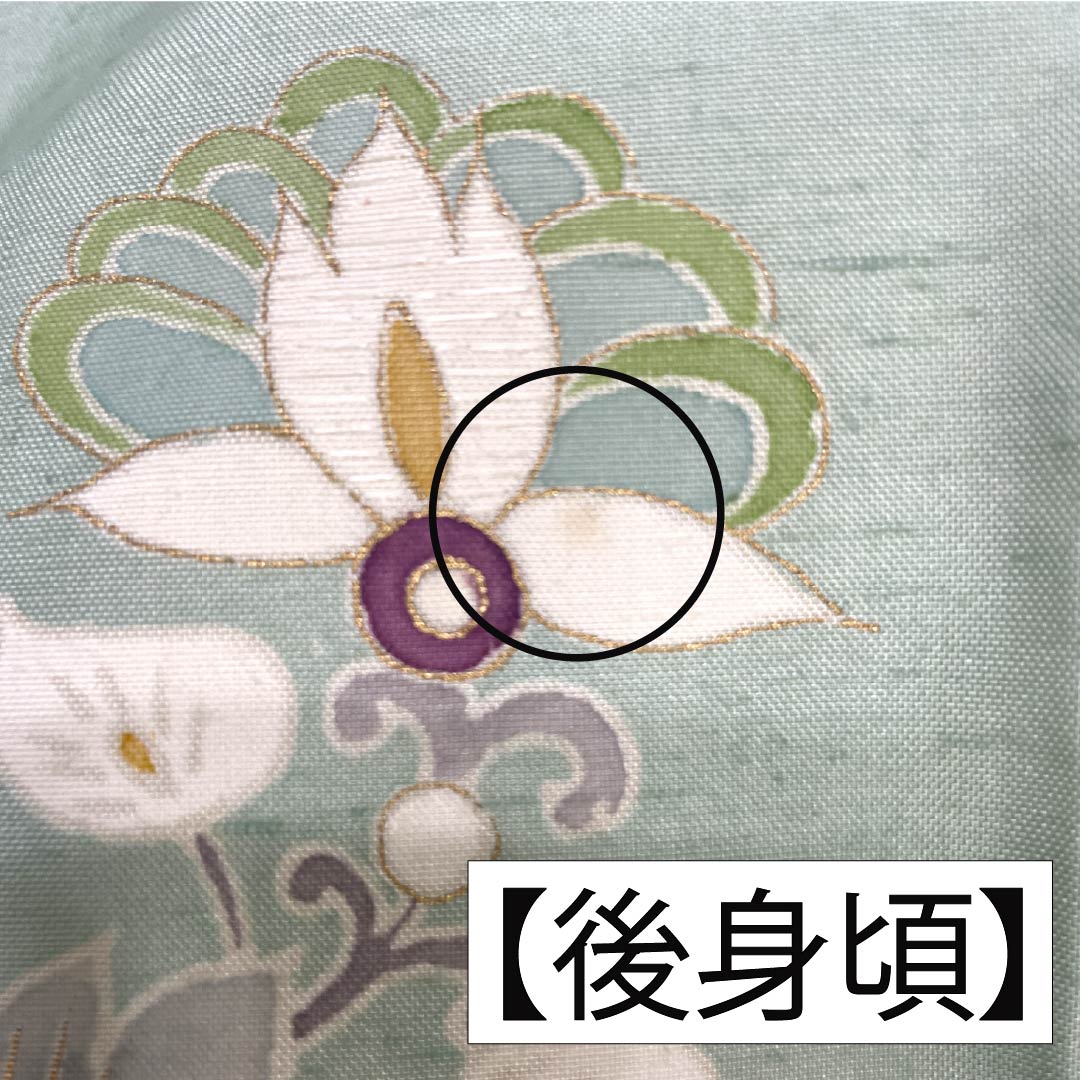 訪問着 正絹 Aランク 袷 身丈155cm 裄丈61cm 薄緑色(うすみどりいろ) 牛首紬 一つ紋 中陰蔦 草花 緑系 1112007533319