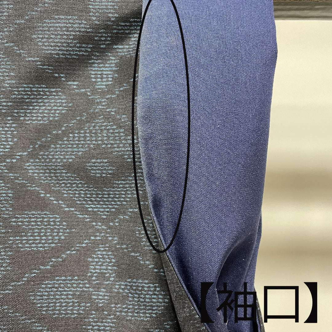 Oshima Tsumugi, Length 148.5cm, Sleeve length 66cm, Weft-total Kasuri, Tortoiseshell pattern, Pure silk, A-rank, Lined, Navy blue, 1116001673118