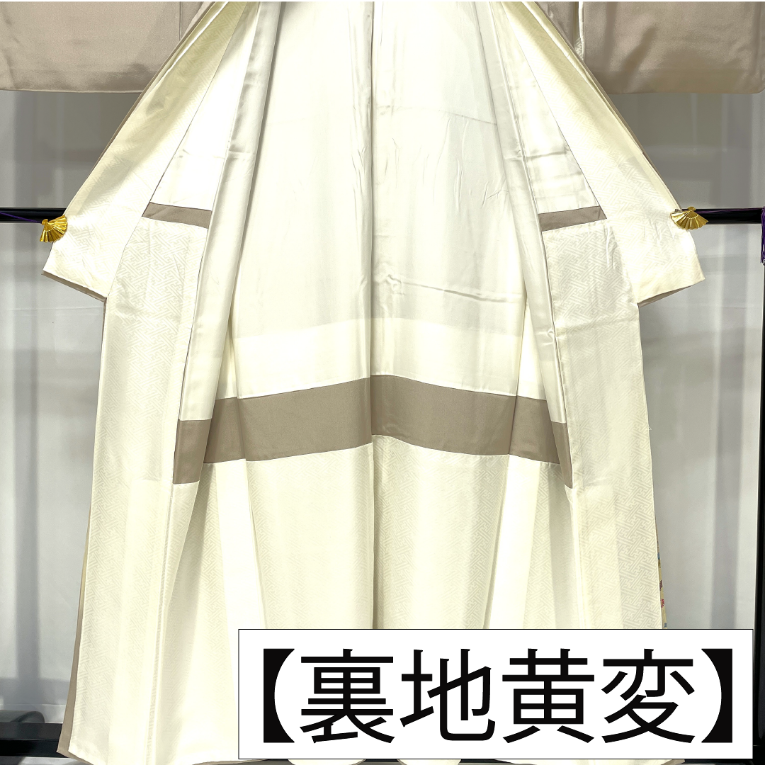 色留袖 正絹 身丈157cm 裄丈63cm 袷 白茶色(しらちゃいろ) 京友禅 作家物 銀閣寺 五つ紋 木瓜 Aランク ベージュ系 1111001553325