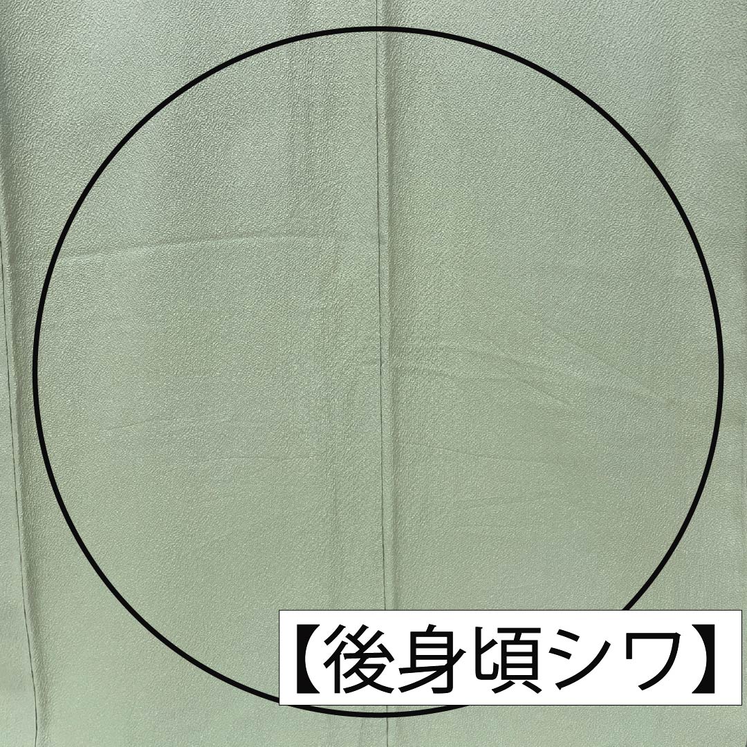 色無地 正絹 Aランク 身丈161.5cm 裄丈64cm 龍泉青瓷釉色(ロンチュエンチンツーユースーいろ) 一つ紋 細中陰五三桐 ちりめん 袷 緑系 1114002513419