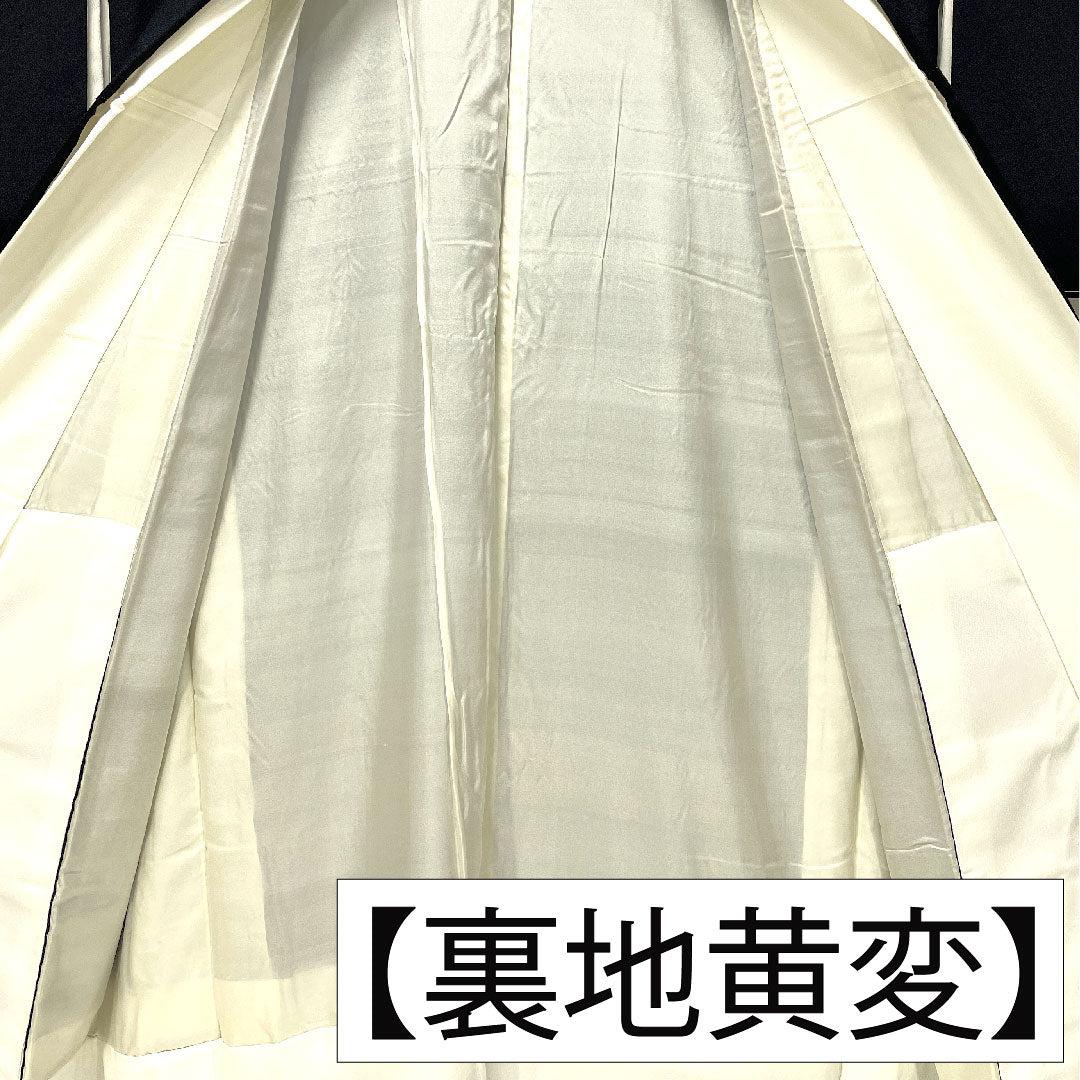 黒留袖 正絹 身丈164.5cm 裄丈63cm 袷 京友禅 波 檜扇 梅 五つ紋 五三桐 Aランク 黒系 1111001523410