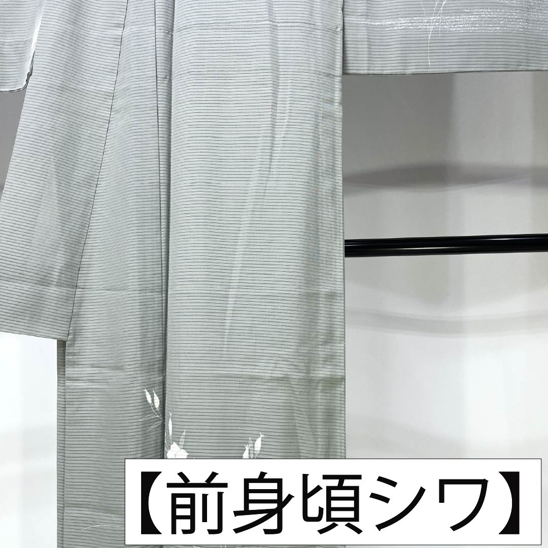 夏物 正絹 付下げ Aランク 身丈154cm 裄丈63.5cm 京友禅 寿光織 霞 草花 絽 グレー系 1132005023222