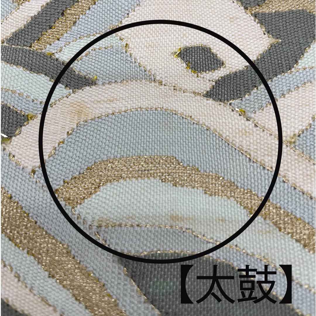 袋帯 燻色(ふすべいろ) 青海波 帯丈444cm 正絹 Bランク ポイント柄 フォーマル 茶系 1123008984314