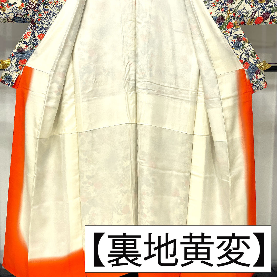 小紋 正絹 身丈154cm 裄丈63cm 袷 乳白色(にゅうはくしょく) 京紅型 吉祥文様 Bランク クリーム系 1115004844215