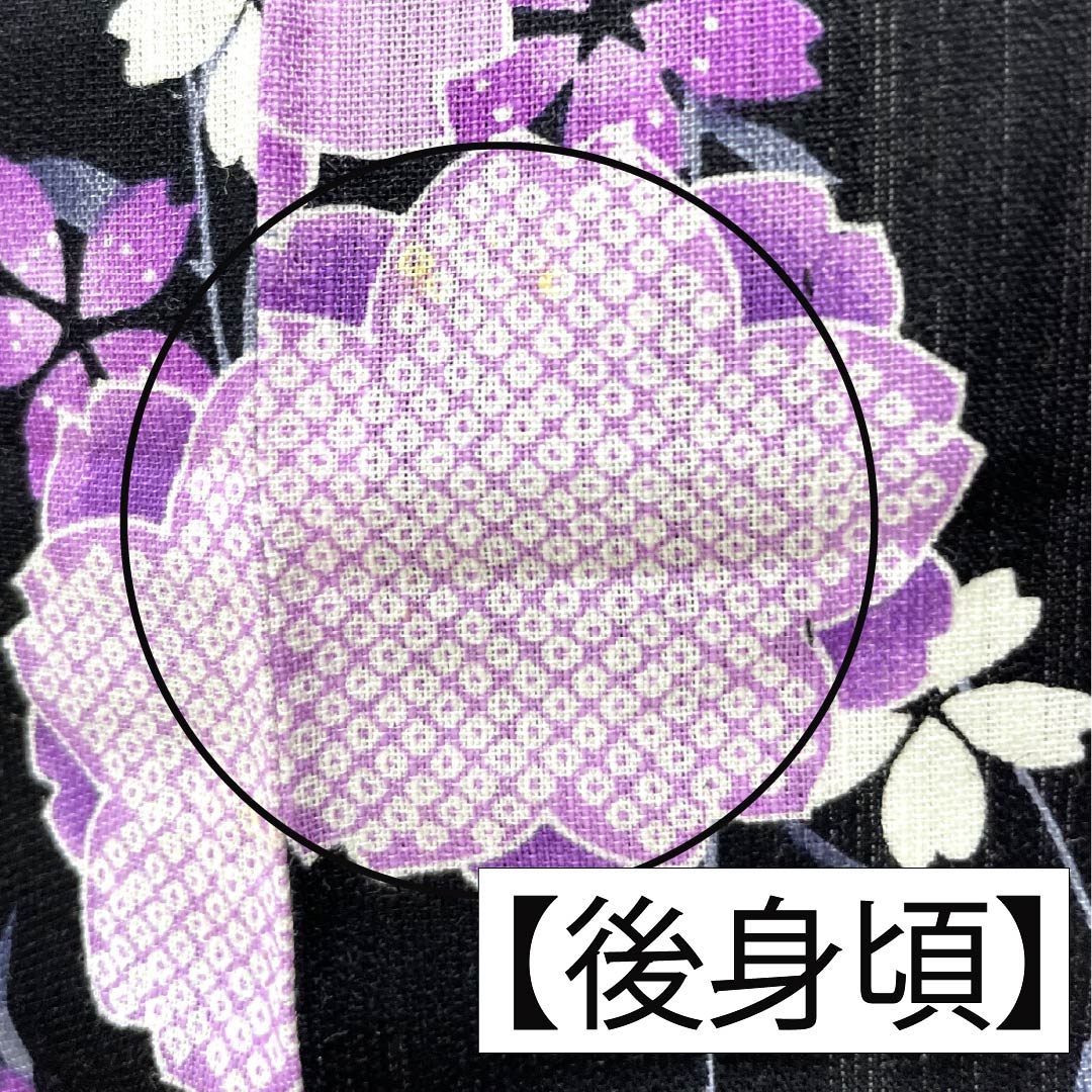 Cotton-linen Yukata, Length 165cm, Sleeve Length 69cm, Rank A, Single-Layer, Black, Weeping Cherry Blossom Pattern, Cotton-linen, 1118006043510