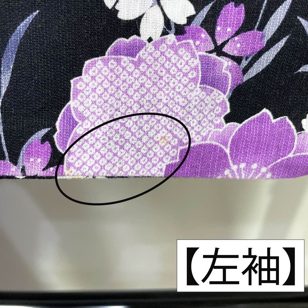 Cotton-linen Yukata, Length 165cm, Sleeve Length 69cm, Rank A, Single-Layer, Black, Weeping Cherry Blossom Pattern, Cotton-linen, 1118006043510