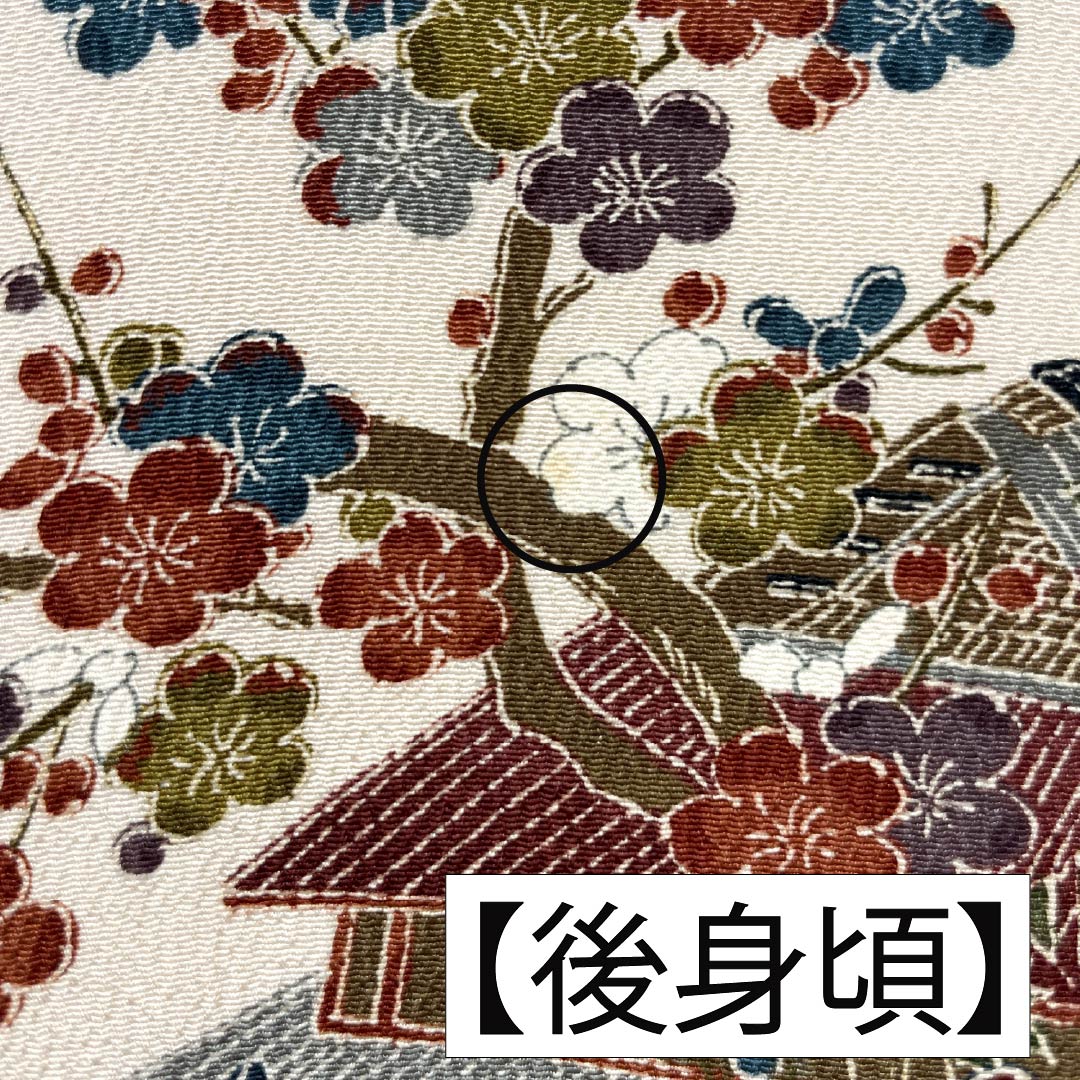 小紋 正絹 身丈156.5cm 裄丈62cm 袷 砥粉色(とのこいろ) 型染 時代絵巻 Bランク クリーム系 1115005054315