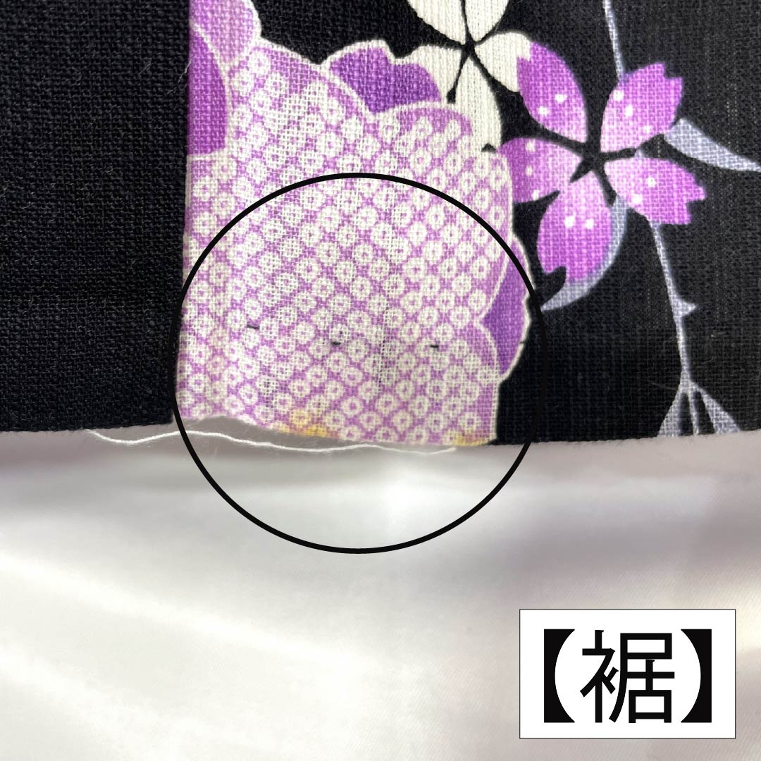 Cotton-linen Yukata, Length 165cm, Sleeve Length 69cm, Rank A, Single-Layer, Black, Weeping Cherry Blossom Pattern, Cotton-linen, 1118006043510