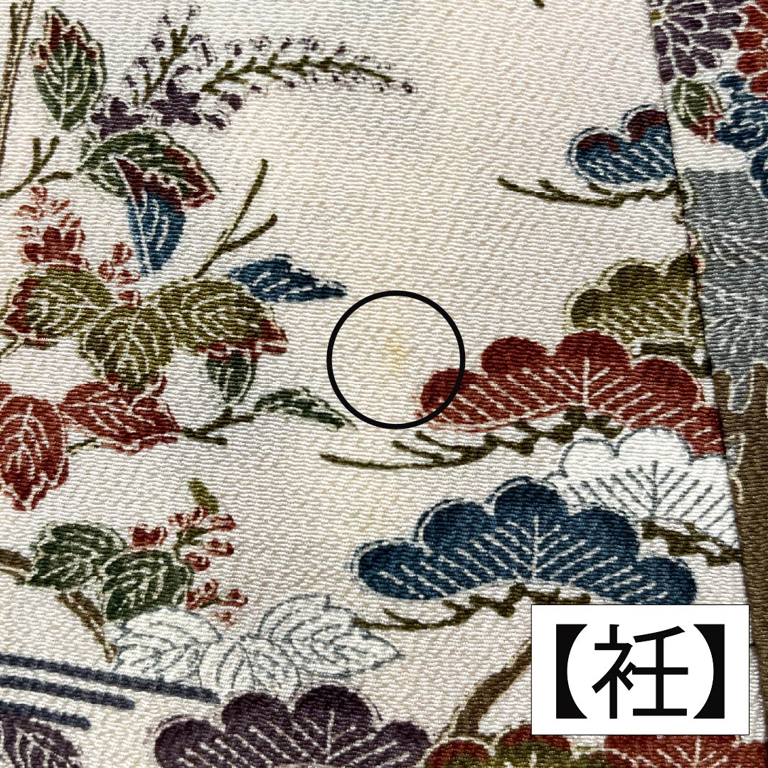 小紋 正絹 身丈156.5cm 裄丈62cm 袷 砥粉色(とのこいろ) 型染 時代絵巻 Bランク クリーム系 1115005054315