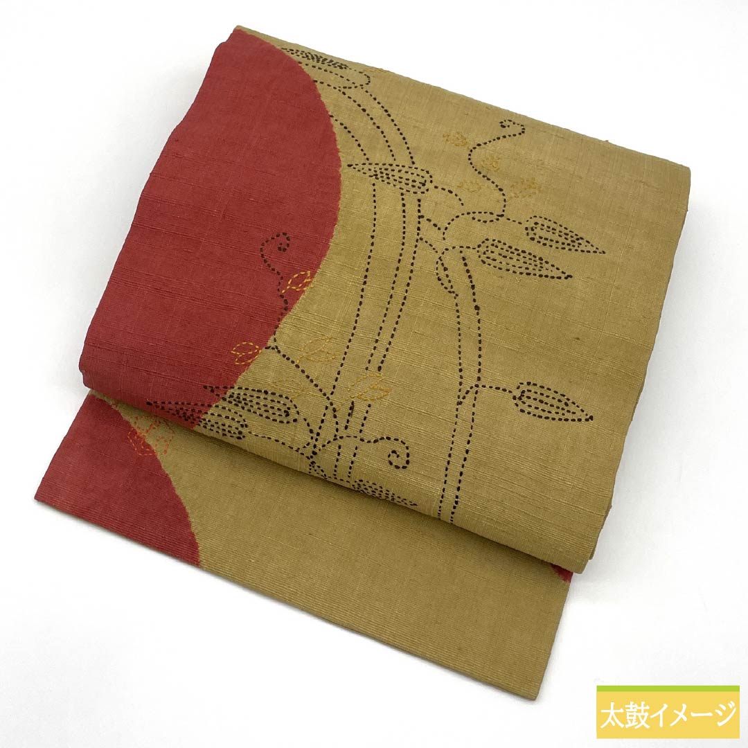 名古屋帯 正絹 Sランク 麦藁色(むぎわらいろ) 刺し子刺繍 草花模様 紬地 帯丈379cm ポイント柄 カジュアル 黄系 1124010022323 名古屋仕立て