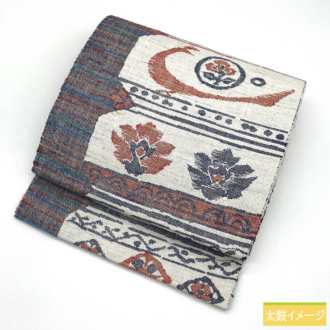 Nagoya Obi, Pure Silk, S-Rank, Okabun Orimono, Nishijin-ori, Abstract Pattern, Certificate Number 172, Length 352cm, Six-Ply, Casual, White, Item Number 1124010182311, Nagoya Style
