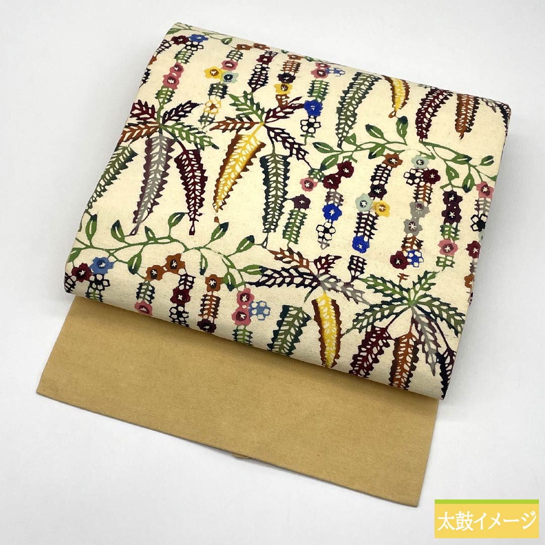 Nagoya Obi, Pure Silk, Grade A, Milky White, Kyoto Bingata Dyed Obi, Floral Pattern, Length 332cm, Six-Ply, Casual, Cream-Colored, Product Number 1124009913315, Nagoya Style