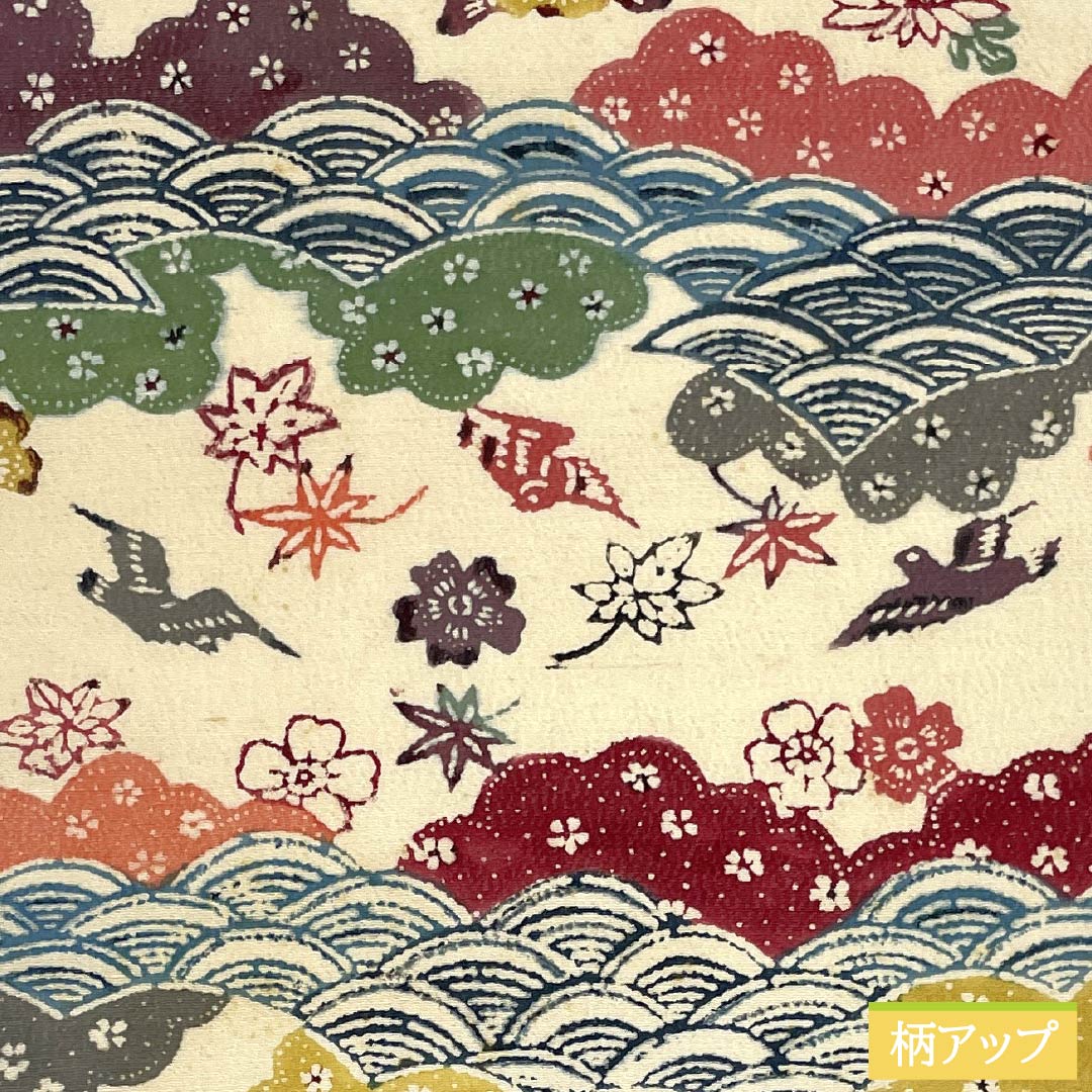 Nagoya Obi, Pure Silk, Grade B, Milky White, Kyoto Bingata Dyed Obi with Auspicious Motifs, Length 402cm, Six-Ply, Casual, Cream-Colored, 1124009924415, Pine Needle Pattern