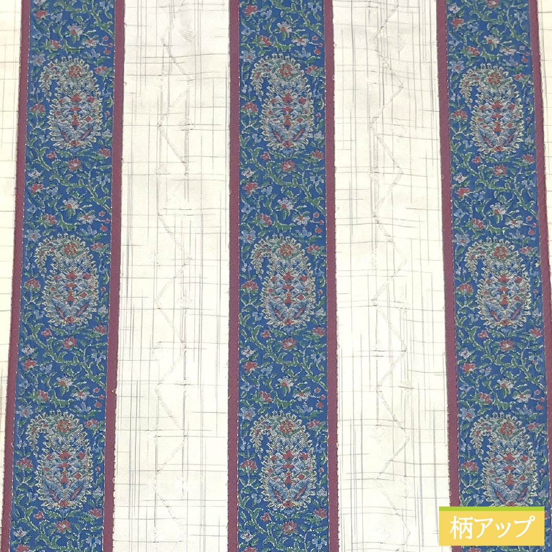 Nagoya Obi, Pure Silk, S-Rank, Striped, Nishijin-ori, Sarasa Pattern, Length 361cm, Pointed Pattern, Casual, White, 1124010332311, Nagoya Style