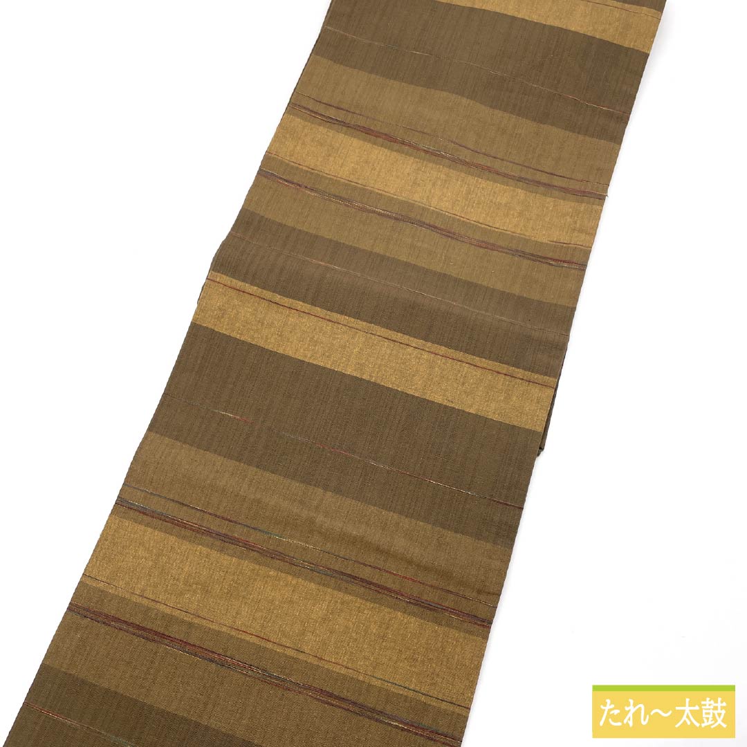 名古屋帯 正絹 Aランク 横段 紬地 帯丈340cm 六通 カジュアル 茶系 1124010073314 名古屋仕立て