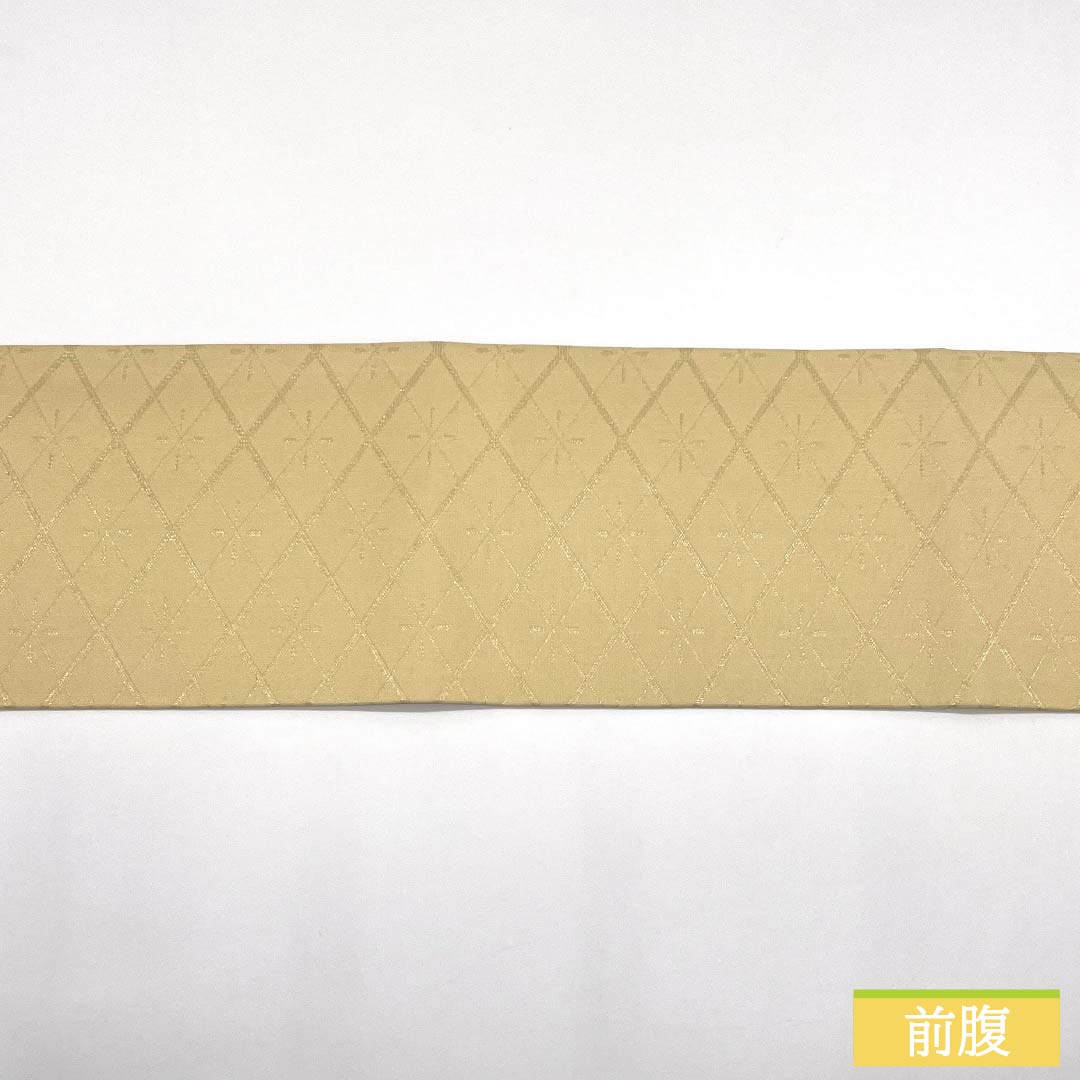 Nagoya Obi, Pure Silk, S-Rank, Koji-iro (Koji Color), Nishijin-ori (Nishijin Weave), Diamond Check Pattern, 356cm Long, Full Length, Semi-Formal, Yellow, 1124009982323, Nagoya Style
