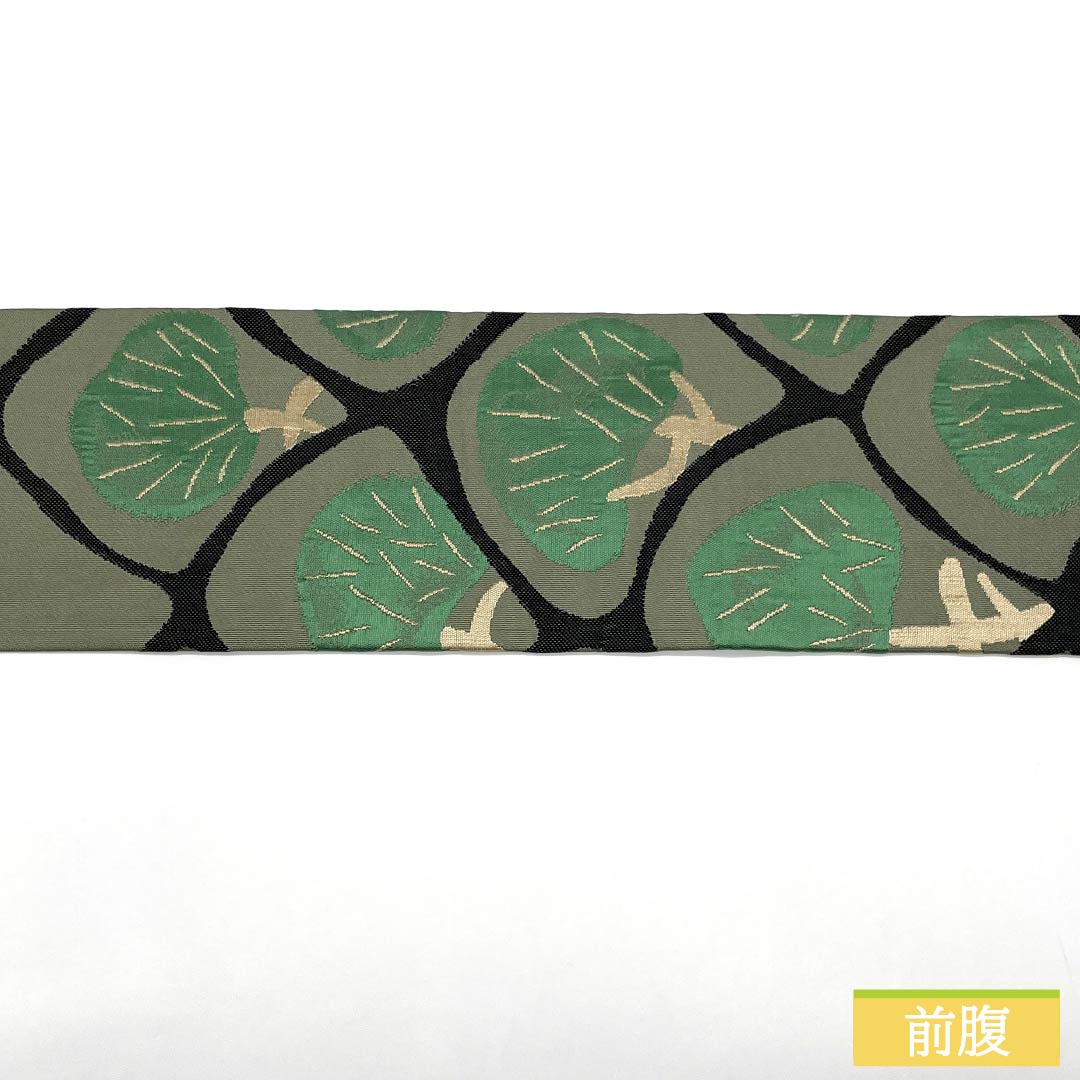 Nagoya Obi, Pure Silk, S-Rank, Willow Gray (Yanagi Nezuiro), Nishijin-ori (Nishijin-ori) Fabric, Pine Pattern, Pointed Pattern, Casual, Green, 373cm Long, Product Number: 1124010402319, Nagoya Style