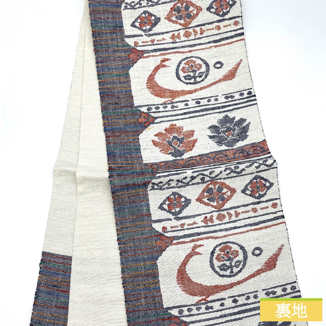 Nagoya Obi, Pure Silk, S-Rank, Okabun Orimono, Nishijin-ori, Abstract Pattern, Certificate Number 172, Length 352cm, Six-Ply, Casual, White, Item Number 1124010182311, Nagoya Style