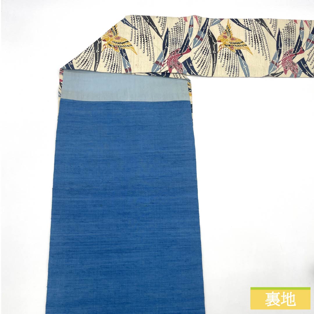 Nagoya Obi, Pure Silk, Grade B, Off-White, Kyoto Bingata Pattern, Tsumugi Fabric, Dyed, 373cm Long, Six-Ply, Casual, Cream-Tone, Product Number: 1124009874315, Nagoya Style