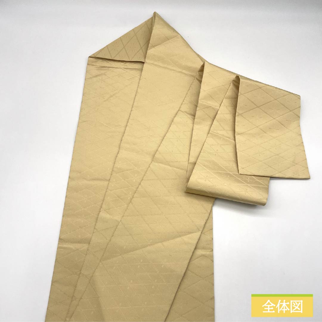 Nagoya Obi, Pure Silk, S-Rank, Koji-iro (Koji Color), Nishijin-ori (Nishijin Weave), Diamond Check Pattern, 356cm Long, Full Length, Semi-Formal, Yellow, 1124009982323, Nagoya Style