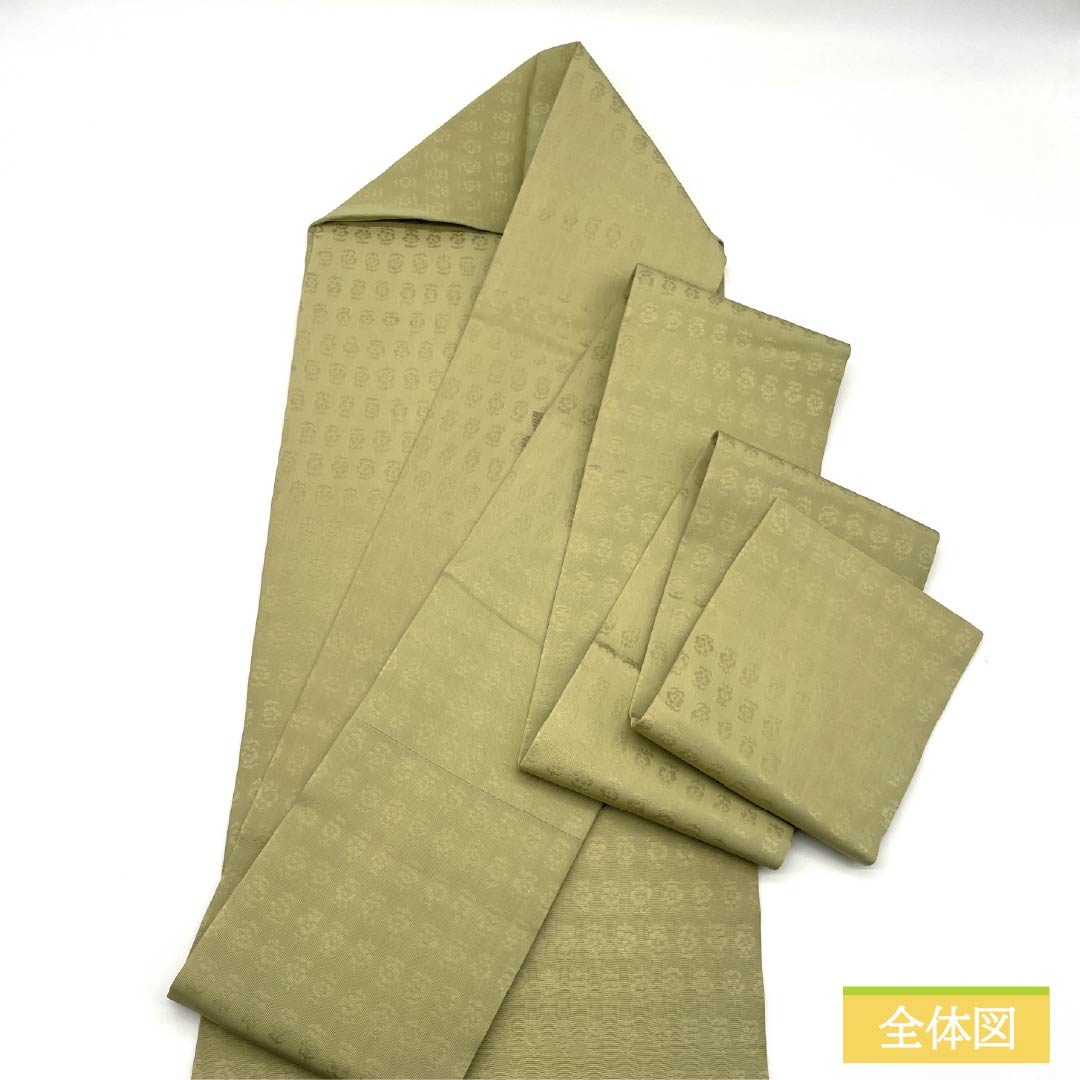 Nagoya Obi, Pure Silk, Grade A, Pale Yellow, Takeyamachi Embroidery, Grape Arabesque Design, Pointed Pattern, Semi-Formal, Yellow, 364cm Length, 1124010373323, Nagoya Style