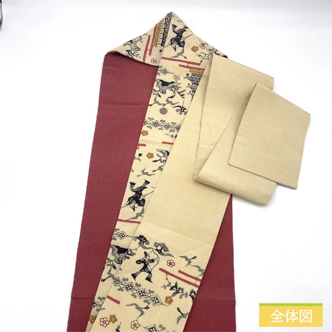 名古屋帯 正絹 Aランク 生成り色(きなりいろ) 京紅型 染め帯 琉球模様 帯丈343cm 六通 カジュアル クリーム系 1124009883315 名古屋仕立て
