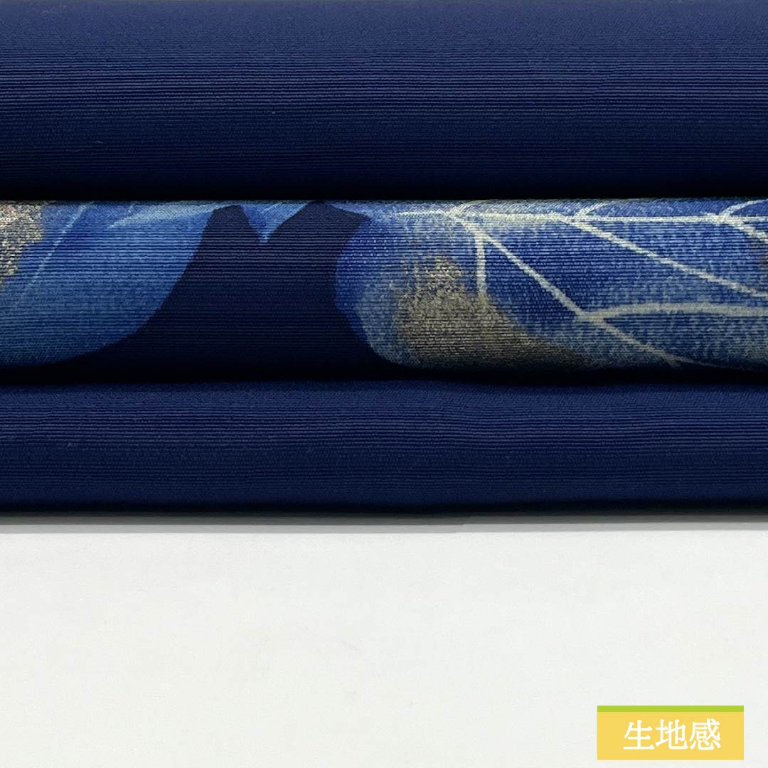 Nagoya Obi, Pure Silk, S-Rank, Navy Blue with Bellflower Pattern, Dyed with Ivy, Length 340cm, Pointed Pattern, Casual, Navy Blue, Product Number 1124009842318, Nagoya Style