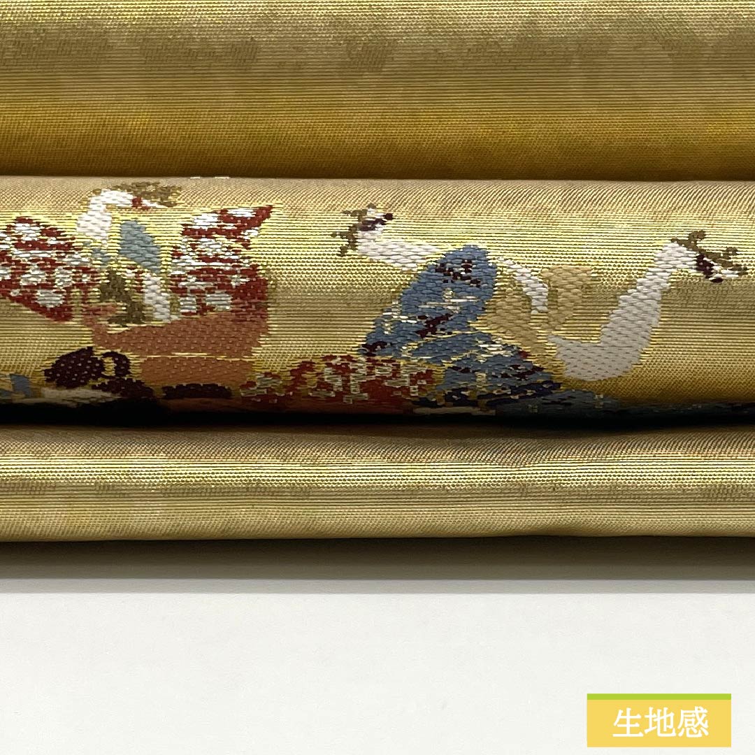 Nagoya Obi, Pure Silk, S-Rank, Nishijin-ori, with Foil, Length 362cm, Pointed Pattern, Gold, Semi-Formal, Item Number 1124010282321, Nagoya Style