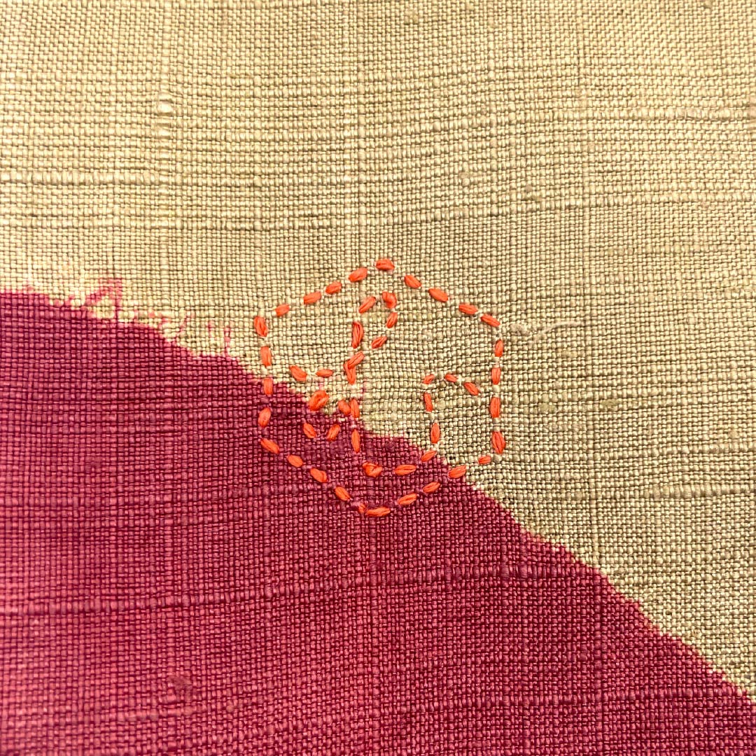 名古屋帯 正絹 Sランク 麦藁色(むぎわらいろ) 刺し子刺繍 草花模様 紬地 帯丈379cm ポイント柄 カジュアル 黄系 1124010022323 名古屋仕立て