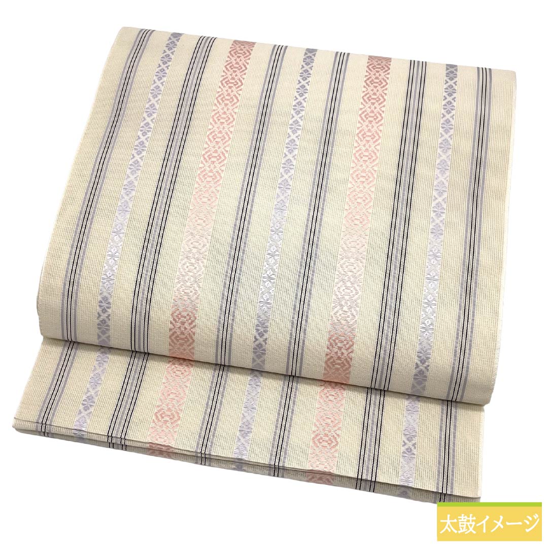 (新品)名古屋帯 正絹 NEWランク 松葉仕立て 象牙色(ぞうげいろ) 夏帯 博多織 献上柄 帯丈384cm 全通 カジュアル ベージュ系 1124013061425