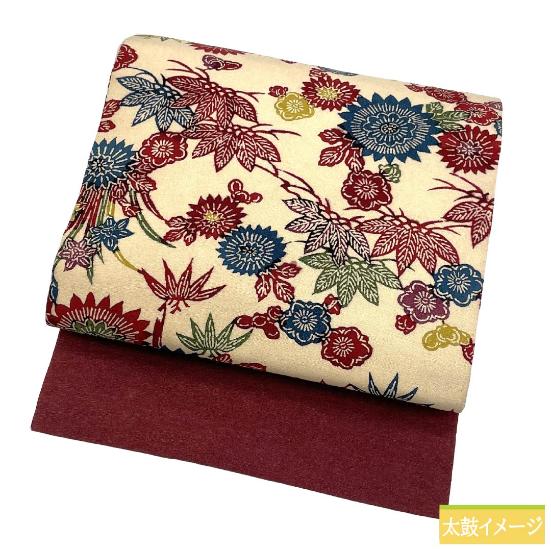 Nagoya Obi, genuine silk, A rank, Nagoya tailoring, Tokyo Shiracha-iro (light beige) with Katazome dyeing, Shitan-iro (rosewood) classic pattern, obi length 348cm, full pattern, casual, cream系, 1124011973315