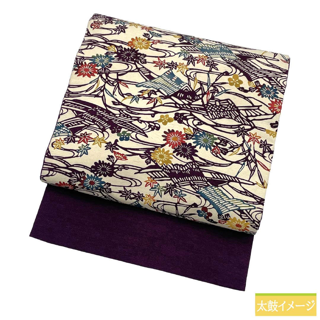 Nagoya obi, genuine silk, Rank A, Nagoya tailoring, Futarishizuka-iro (muted purple), stencil-dyed, Bingata style, plant-dyed, obi length 346cm, Rokutsu (design on six panels), casual, purple family, 1124011793320