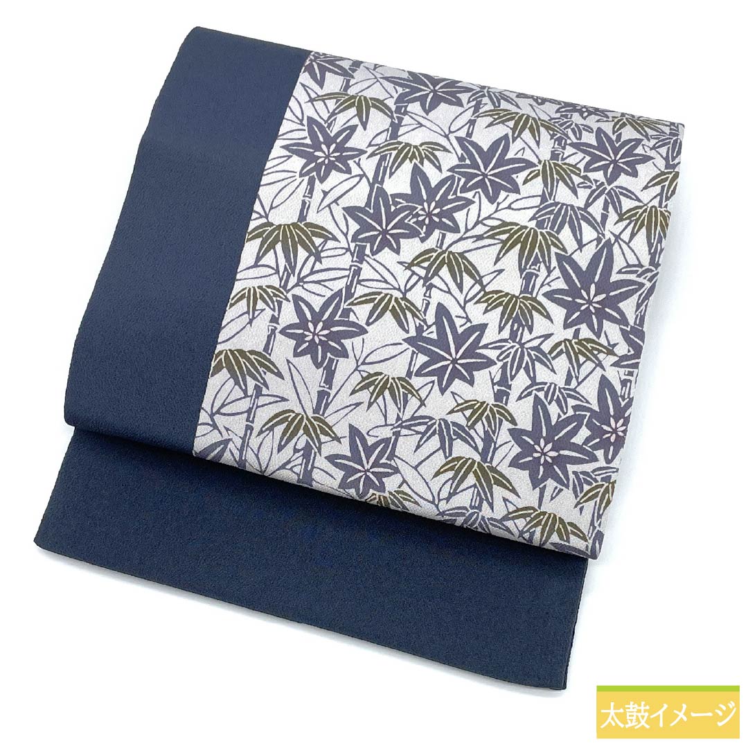 Nagoya obi, genuine silk, A rank, steel color, stencil-dyed, Echigo stencil dyeing, bamboo pattern, length 388cm, partial pattern, casual, gray tones, 1124011173422, open-ended construction