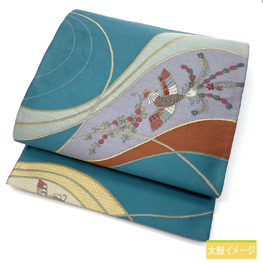 Fukuro Obi (Bag) - Pure Silk, Light Blue, Nishijin Weave, Senshoan, Phoenix, Length 434cm, A Rank, Six-way, Semi-formal, Light Blue, 1123012733324