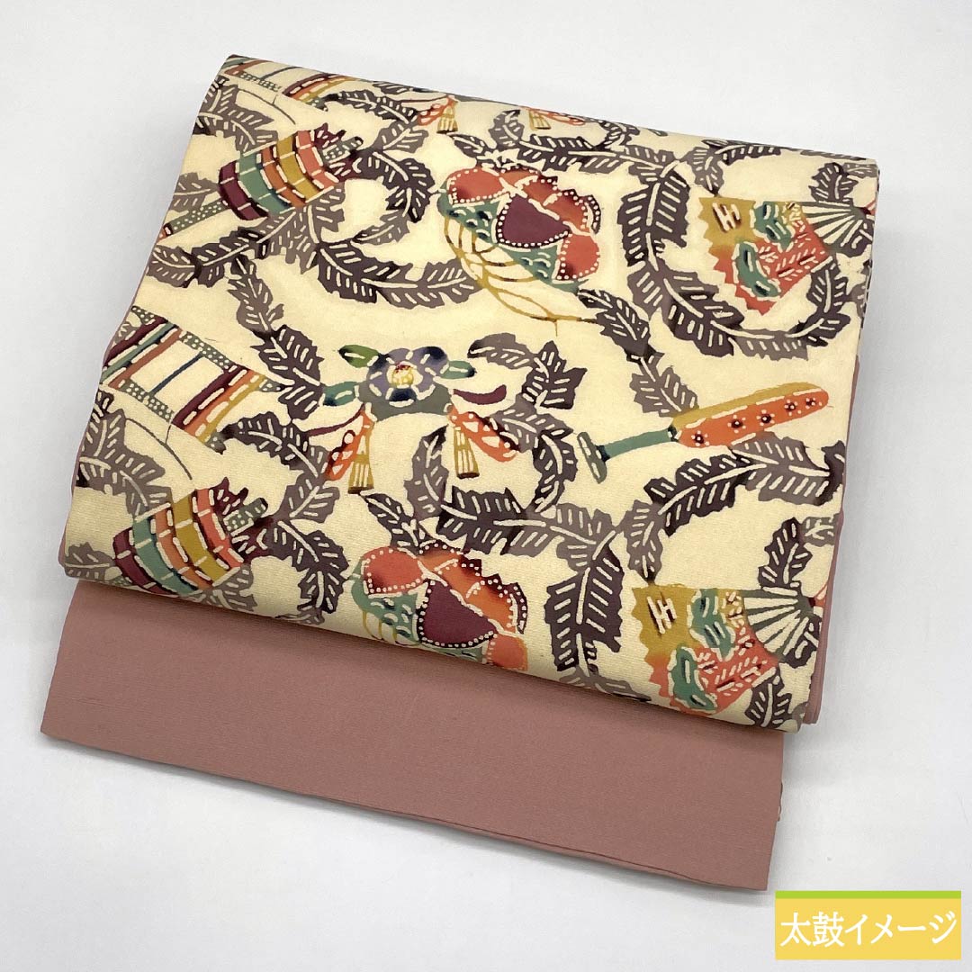 Nagoya obi, genuine silk, A rank, obana-iro (cream), Kyo-bingata botanical pattern, obi length 325cm, rokkaku, casual, cream system, 1124011253315, Nagoya tailoring