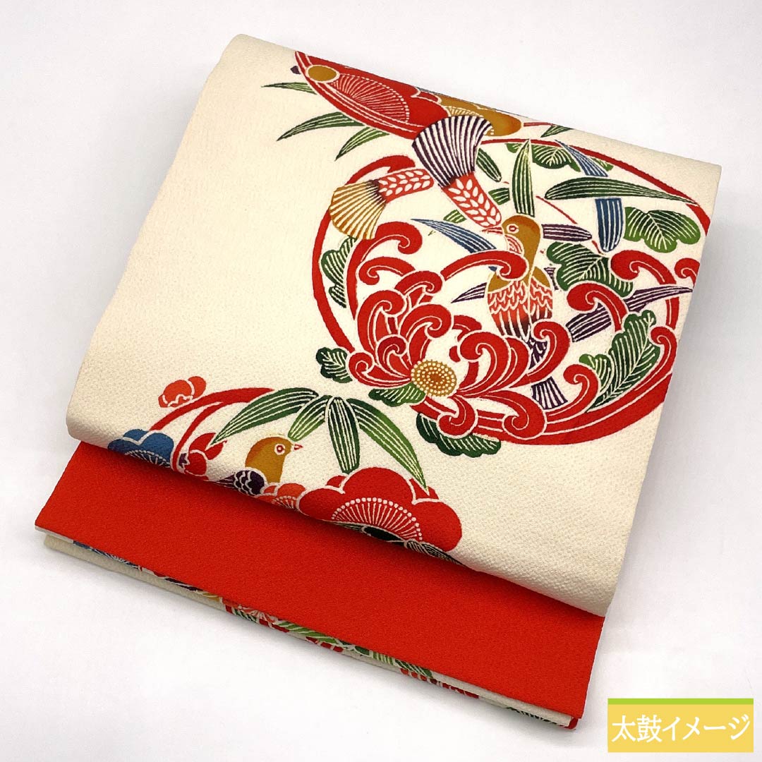 Nagoya obi, genuine silk, B rank, milky white, Kyoto bingata, floral, classic pattern, obi length 363cm, full pattern, casual, white, 1124011224311, Matsuba-style tailoring