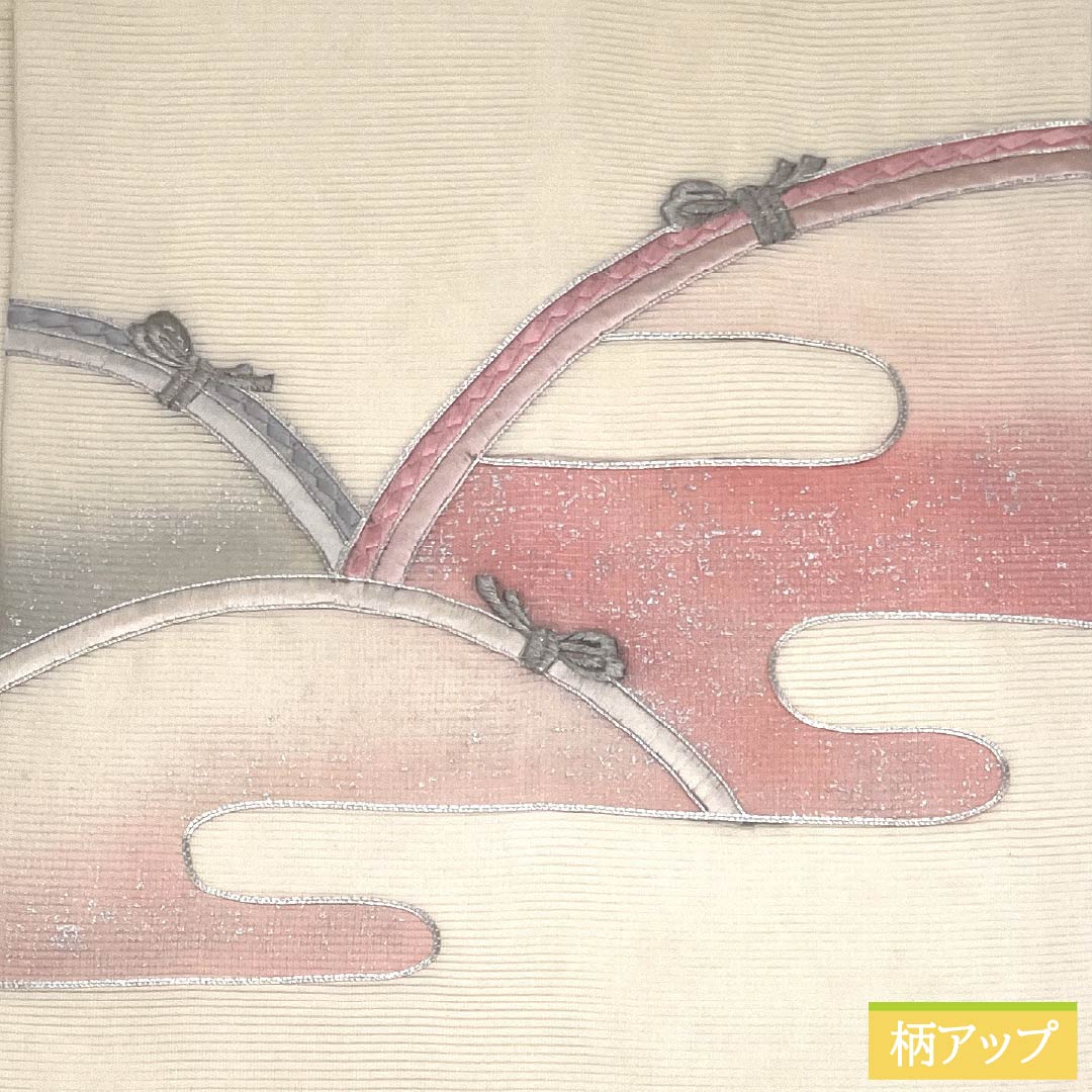 名古屋帯 正絹 Aランク 名古屋仕立て 乳白色(にゅうはくしょく) 夏帯 紐 雲 帯丈354cm ポイント柄 セミフォーマル 白系 1124013003311