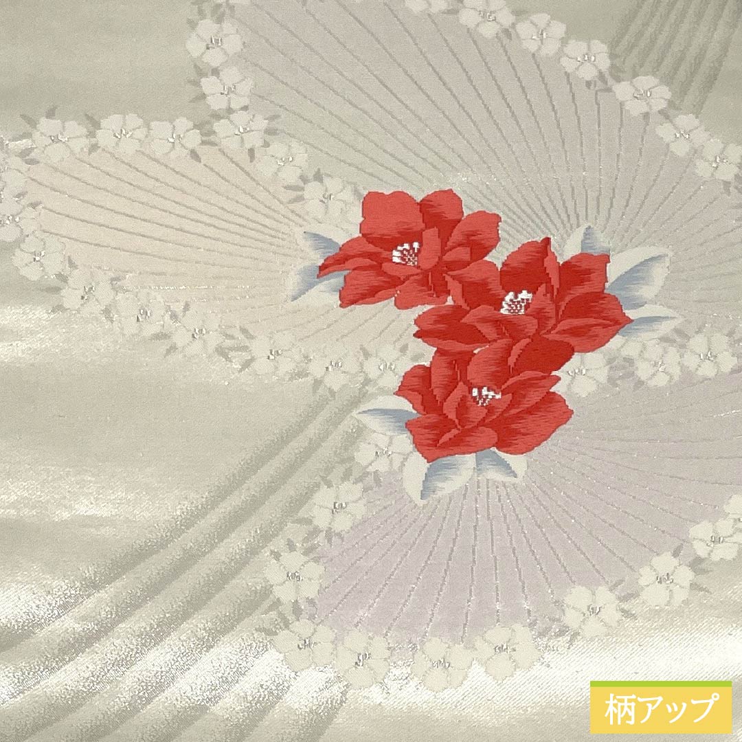 名古屋帯 正絹 Aランク 名古屋仕立て 胡粉色(ごふんいろ) 草花模様 帯丈347cm ポイント柄 セミフォーマル 白系 1124012283311