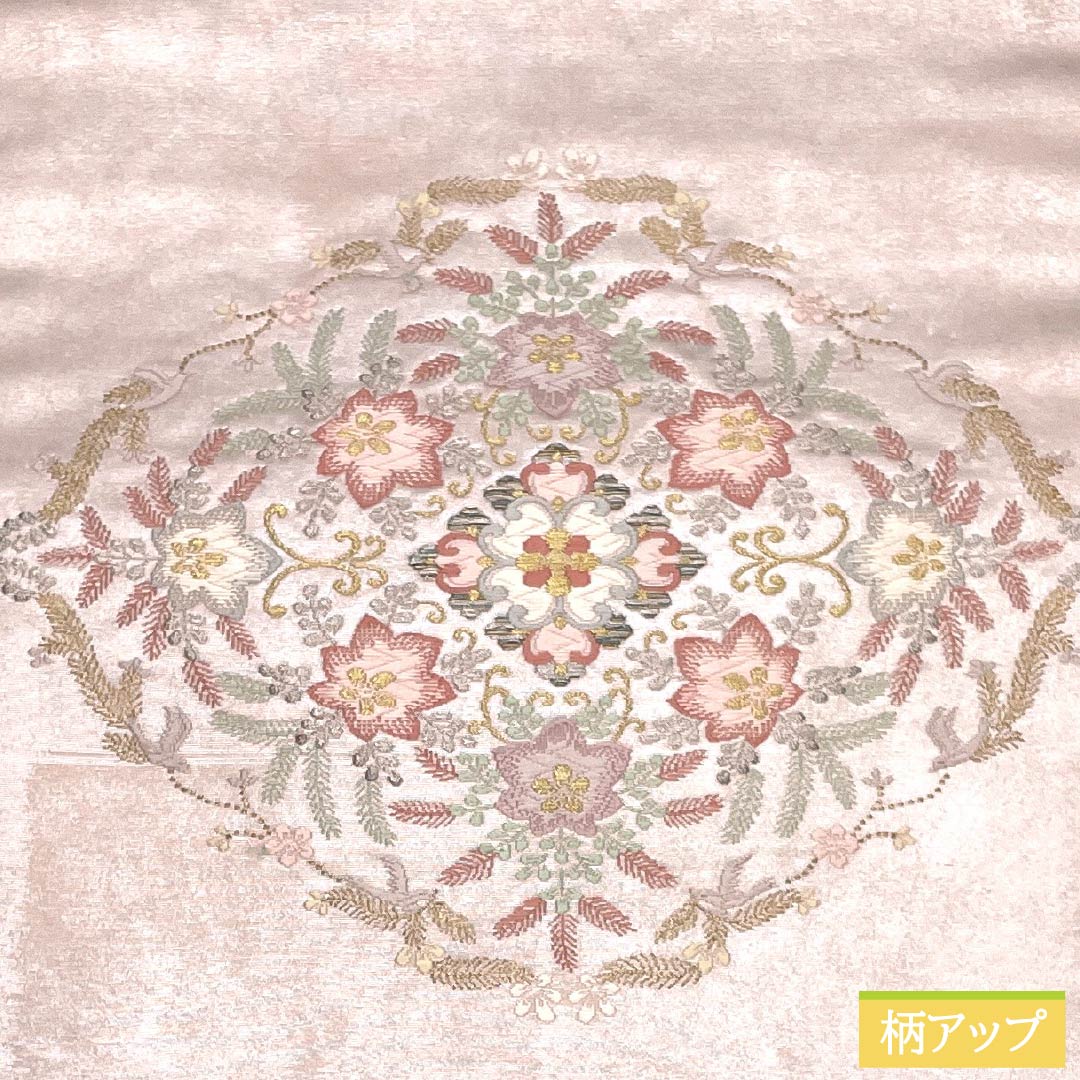 名古屋帯 正絹 Aランク 名古屋仕立て 桜色(さくらいろ) 古典柄 花柄 帯丈361cm ポイント柄 セミフォーマル ピンク系 1124012703313