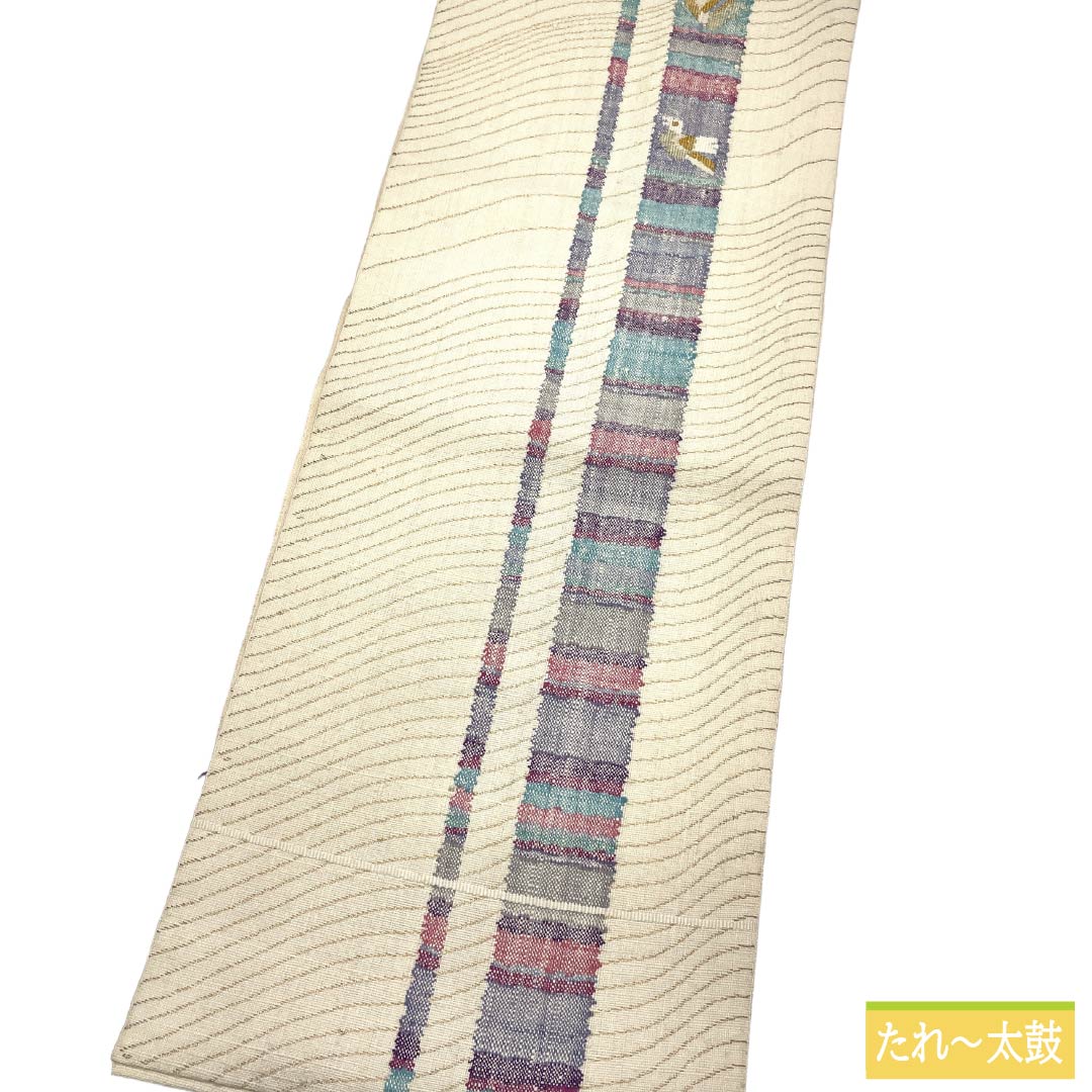 Nagoya Obi Silk S Rank Matsuba Tailored Milky White Abstract Pattern Bird Tsumugi Fabric Obi Length 367cm Point Pattern Casual Cream 1124011732315
