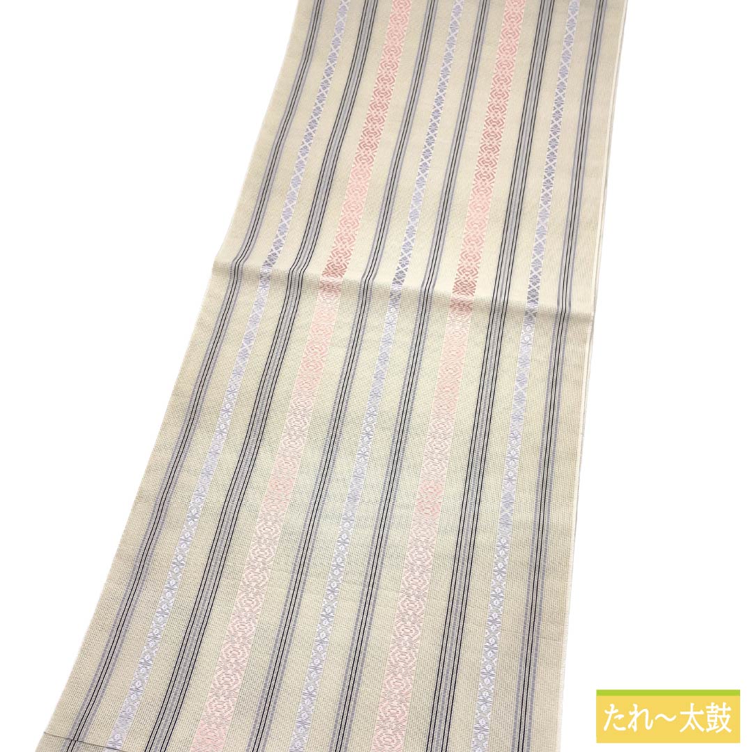 (新品)名古屋帯 正絹 NEWランク 松葉仕立て 象牙色(ぞうげいろ) 夏帯 博多織 献上柄 帯丈384cm 全通 カジュアル ベージュ系 1124013061425