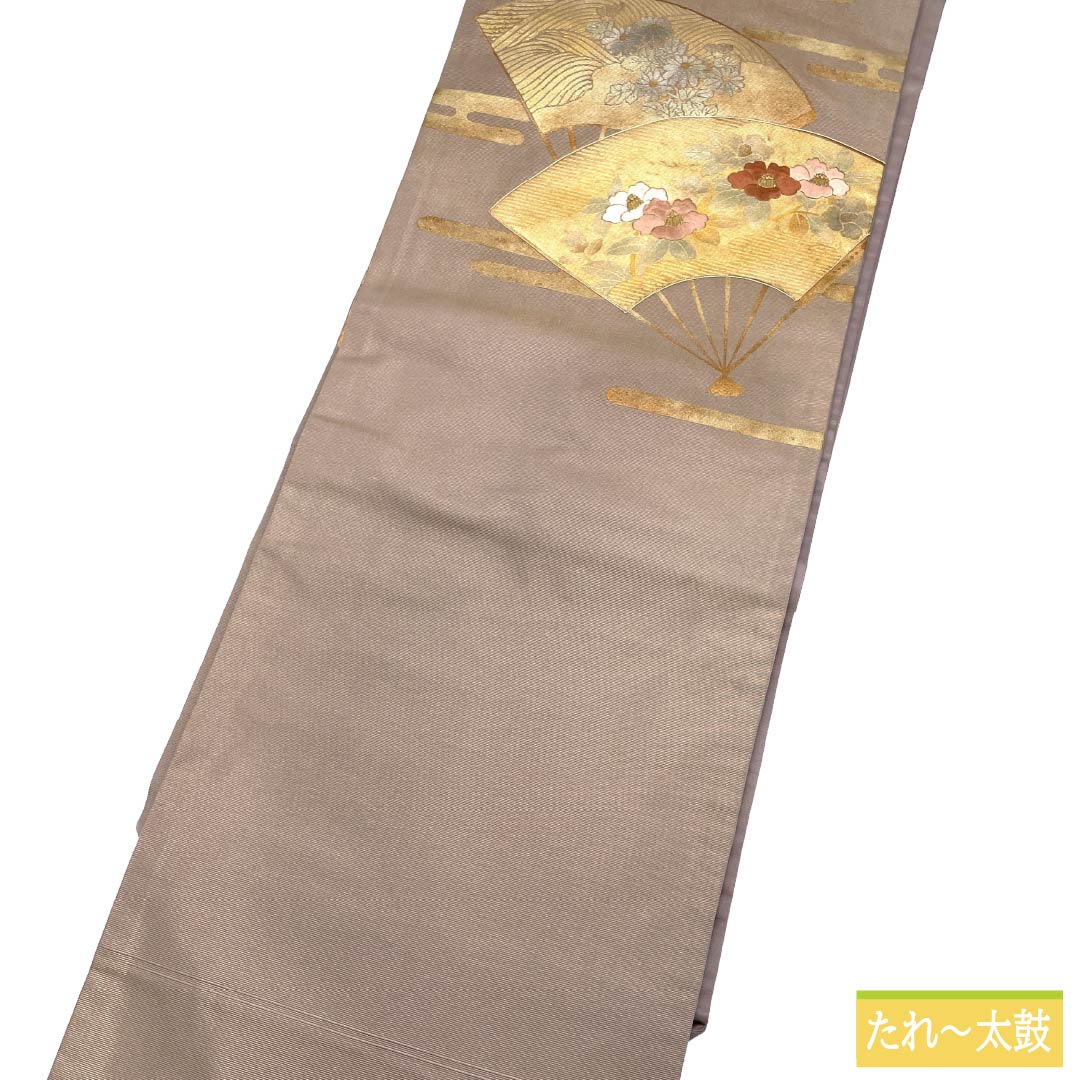 名古屋帯 正絹 Sランク 名古屋仕立て 都鼠色(みやこねずいろ) 古典柄 扇面 草花 帯丈356cm ポイント柄 セミフォーマル 紫系 1124012532320